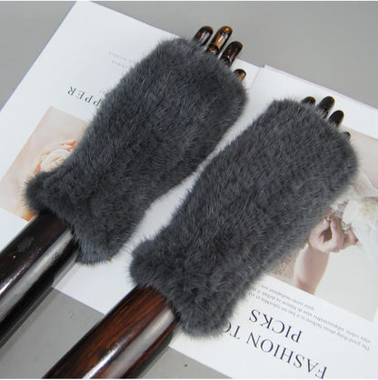 Women’s Winter Mink Fur Gloves – 100% Natural Fingerless Knitted Mittens for Warmth