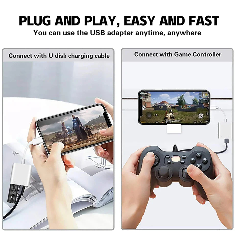 OTG Adapter for iPhone – Lightning to USB 3.0 Converter for iPhone 14/13/12/11/XR/8 Plus, Supports Mouse, Keyboard, Camera & Card Reader