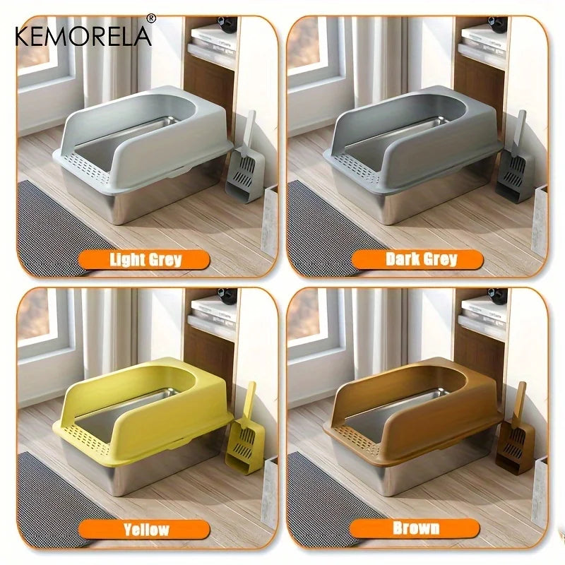 XL 60/50cm Stainless Steel Cat Litter Box with Lid – High Side, Odor-Resistant Large Litter Box for All Cat Sizes