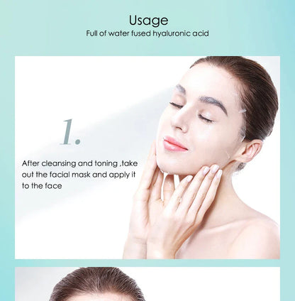 10pcs Hyaluronic Acid Hydrating Facial Mask – Moisturizing, Pore Shrinking Skin Care Face Masks