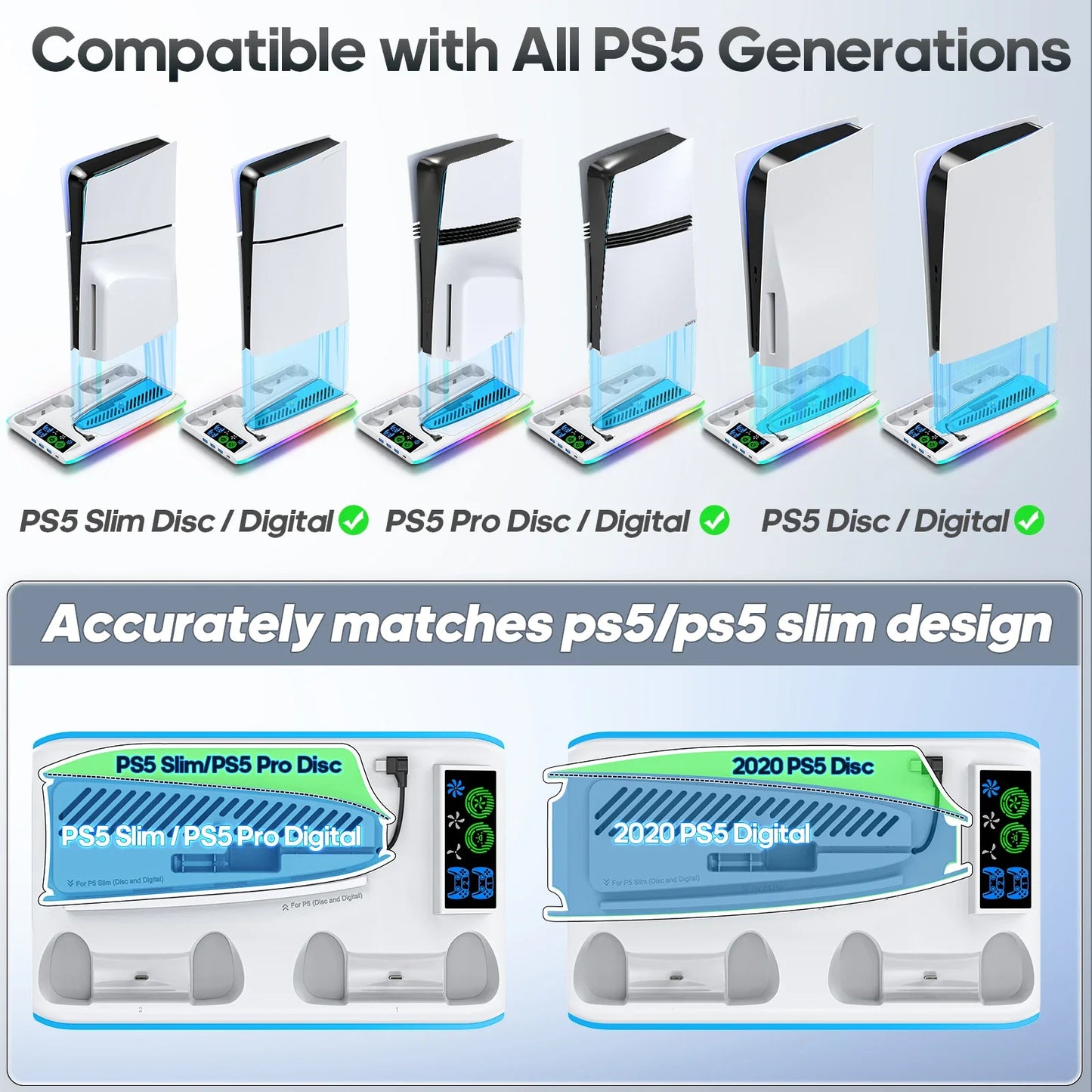 PS5 Game Stand with Cooler Fan — RGB Support Base & Holder for Sony PS5, Slim & Pro | Gaming Accessories