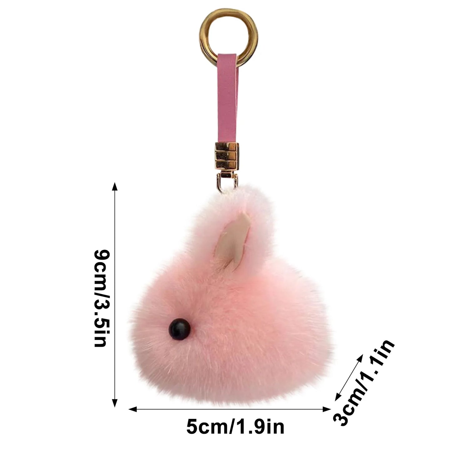 Fluffy Pompon Rabbit Keychain Rings – Cute Bunny Charm Bag & Car Key Pendant, White & Grey