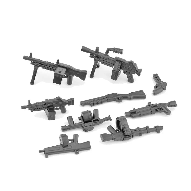 Military Building Blocks Soldier Set - Tactical Weapons Figures with Gatling Gun, Rifle, Mortar & Accessories Toy Kit