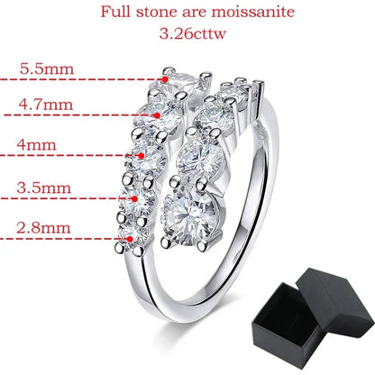 Smyoue 10-Gem Moissanite Ring for Women — Sparkling Lab-Created Diamond Wedding Band, 925 Sterling Silver Jewelry
