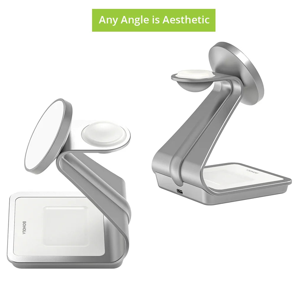 Bonola Magnetic 3-in-1 Wireless Charger - 30W Charging Station for iPhone 15/14/13/12 Pro Max, Apple Watch, AirPods Pro