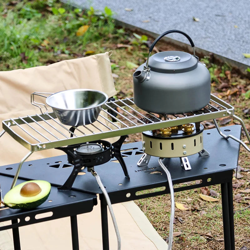 Multifunction Folding Campfire Grill Stand - Portable Camping Grill Grate for Outdoor Cookware - BBQ Rack & Gas Stove Bracket