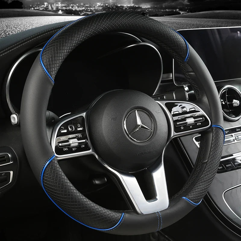 All Seasons Leather Diamond Steering Wheel Cover - Universal Fit for 14.5-15 Inch, Durable, Anti-Slip Design