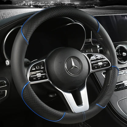 All Seasons Leather Diamond Steering Wheel Cover - Universal Fit for 14.5-15 Inch, Durable, Anti-Slip Design