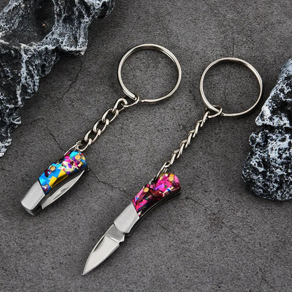 5cm Mini Folding Knife Keychain – Acrylic & Brass Portable Blade Pendant for Camping, Outdoor, and Everyday Carry
