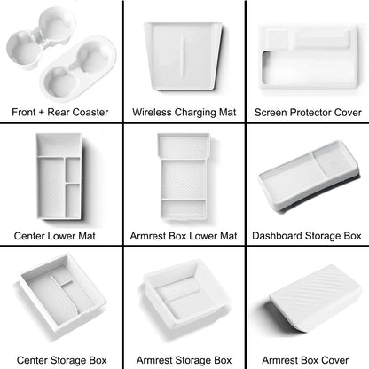 Tesla Model Y Juniper 2025 Center Console Armrest Organizer – Cup Holder & Storage Box Interior Upgrade Kit