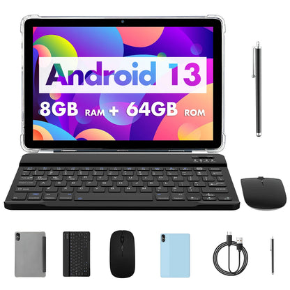 PRITOM TOUCH 10 Plus 10-Inch Android 13 Tablet – 8GB RAM, 64GB Storage (1TB Expandable), WiFi 6, BT5.0, Dual Box Speakers
