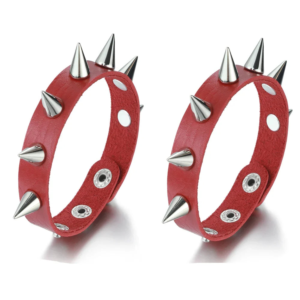 Spiked Black PU Leather Bracelet Set – Punk Rock Metal Wristband for Men, Goth Bangle Accessories