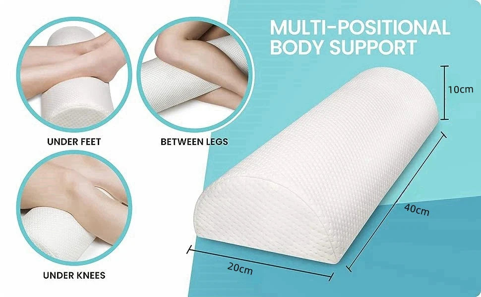 Comfort Memory Foam Bolster Pillow — Cotton Cover Lumbar Support for Legs, Back & Head, Semi-Roll Cushion