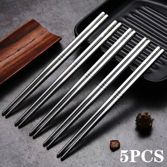 2–5 Pairs 304 Stainless Steel Chopsticks – Non-Slip Metal Sushi Sticks for Korean, Japanese & Chinese Food