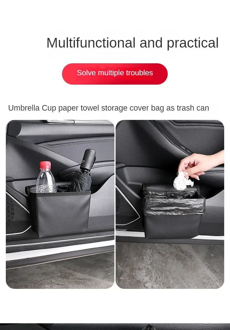 Car Trash Can & Storage Bag — Foldable Hanging Seat Back Organizer for Car Door & Interior Storage