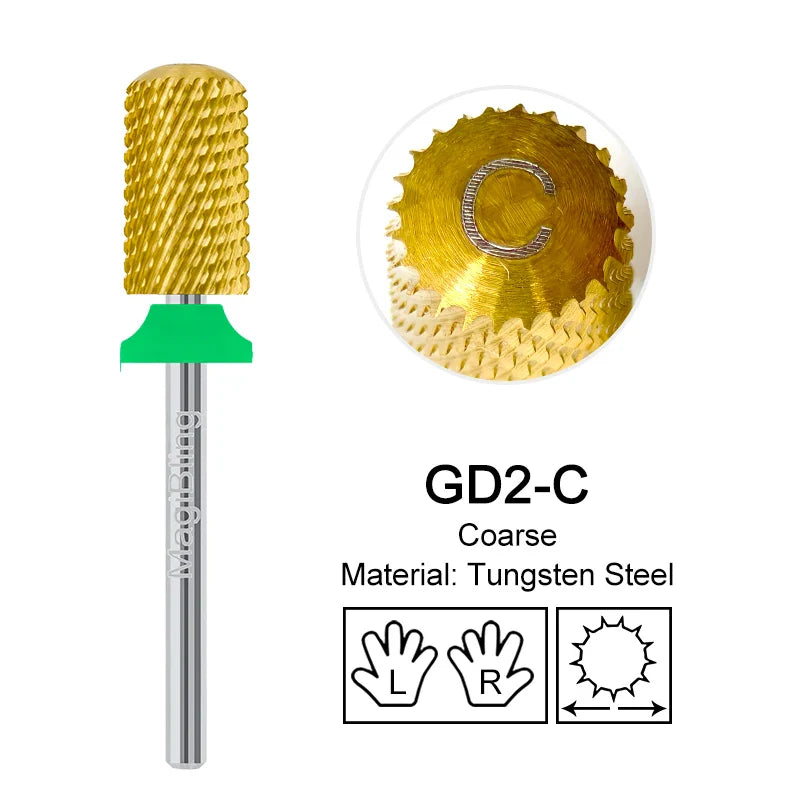Gold Tungsten Carbide Nail Drill Bits – Large Barrel Milling Cutter, Pro Reversed Durable Grinding & Polishing Tools Accessories 4XC