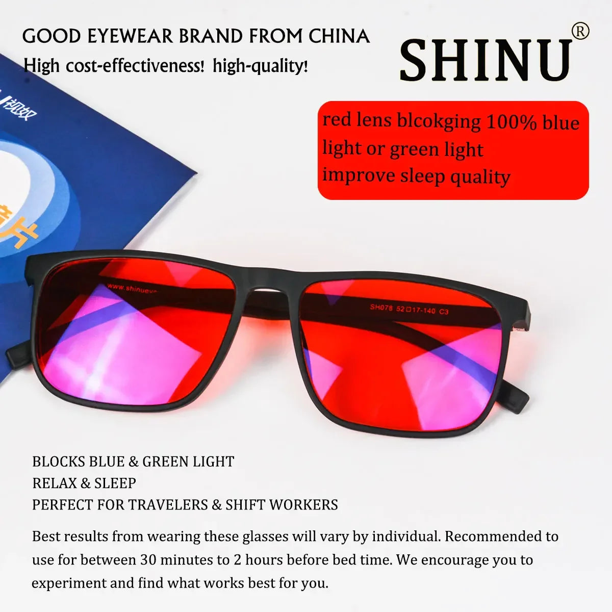 SHINU Blue Light Blocking Glasses – Red Lens Anti-Glare Eyewear for Men to Reduce Eye Strain