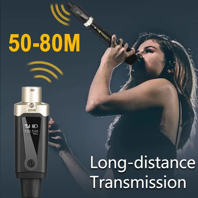 Wireless Microphone System with XLR Converter Adapter – UHF Automatic Transmitter for Condenser & Dynamic Mics