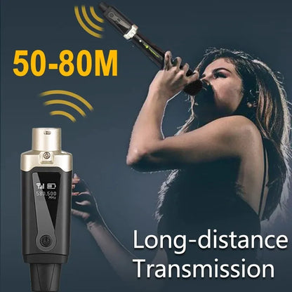Wireless Microphone System with XLR Converter Adapter – UHF Automatic Transmitter for Condenser & Dynamic Mics