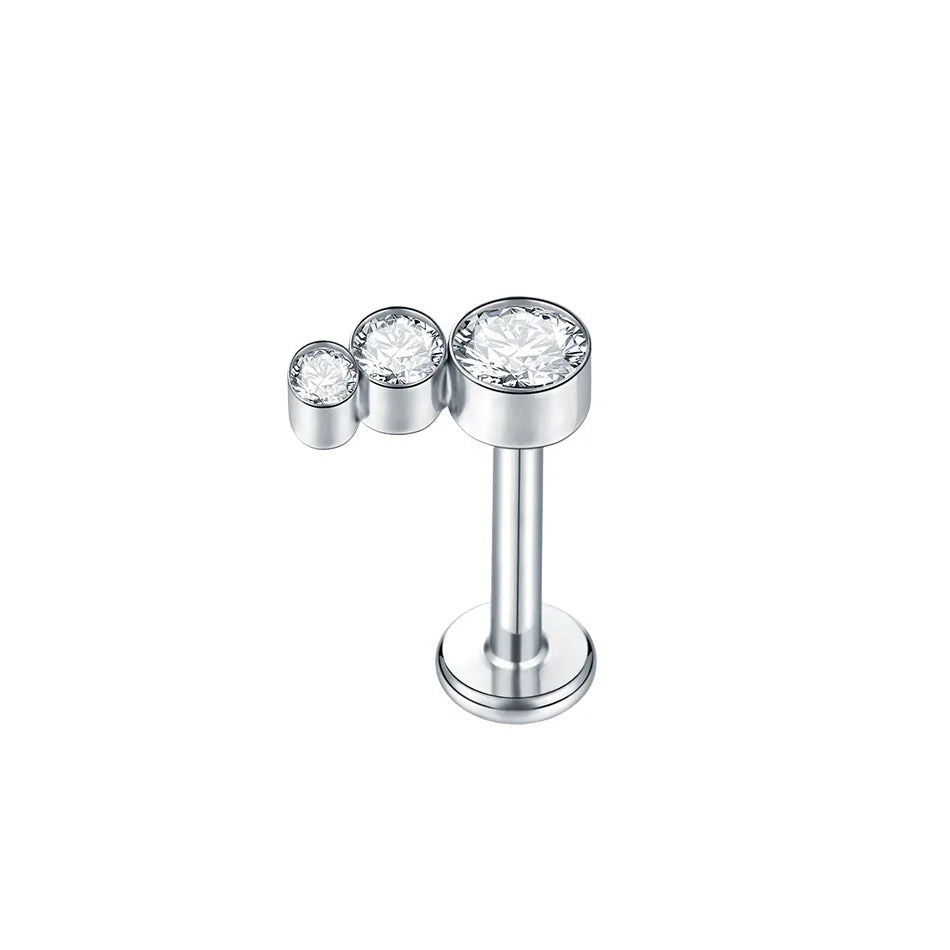 Titanium CZ Tragus & Helix Stud – Internally Threaded Labret Lip Ring Piercing Earring (1PC)