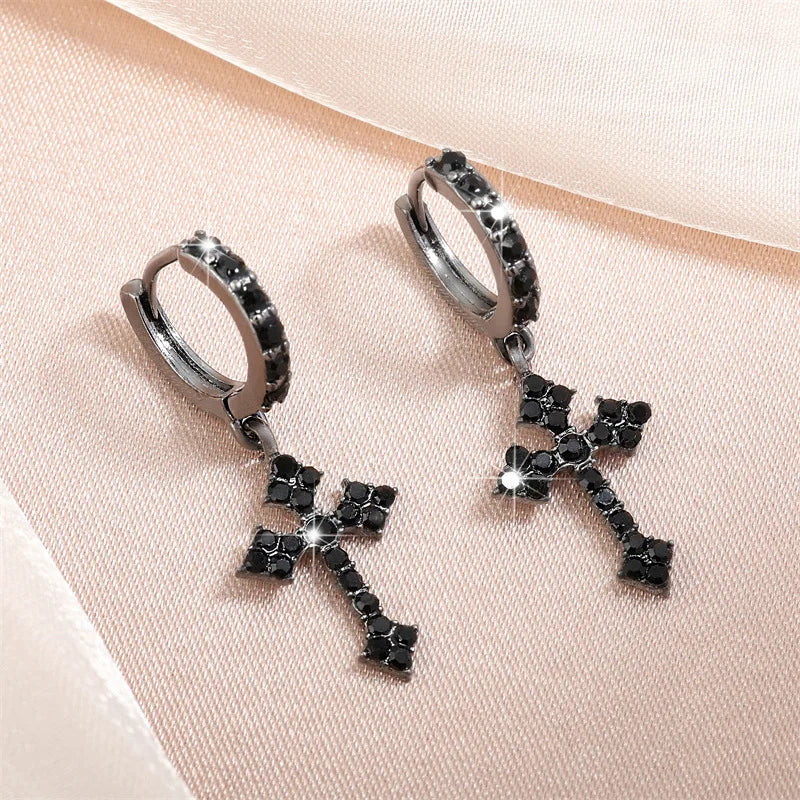 Classic Cross Crystal Earrings - Replaceable White Point-Drill Hip-Hop Party Jewelry for Women & Men