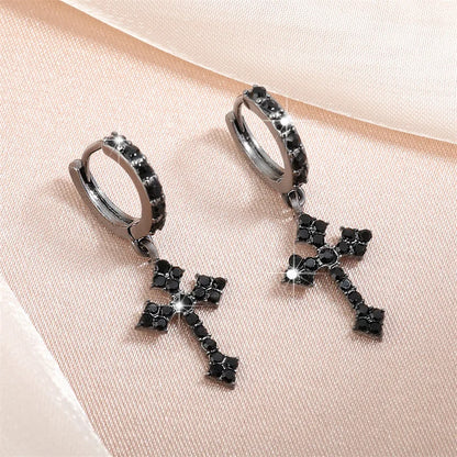 Classic Cross Crystal Earrings - Replaceable White Point-Drill Hip-Hop Party Jewelry for Women & Men