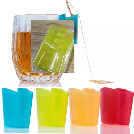 Set of 4 Tea Bag Holders - European Biscuit Stand Design in Candy Colors for Hanging Tea Bags Right on the Cup