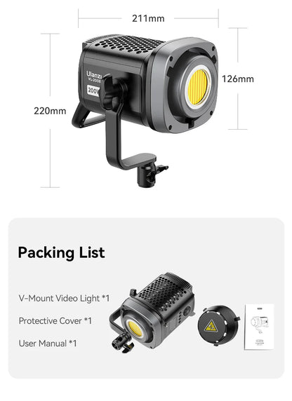 Ulanzi VL-120Bi VL-120C 120W V-Mount COB Light – Wireless APP Control, 2700K-6500K Video Light for Skit Video Photography
