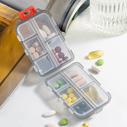 JUSTLANG Portable Medicine Box – Waterproof & Moisture-Proof Pill Container with 10 Small Grid Cells for Tablets Storage