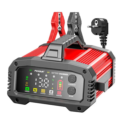 Portable 25A/15A Smart Car Battery Charger — 12V/24V AGM, GEL, LiFePO4 Motorcycle & Car Booster with Pulse Repair