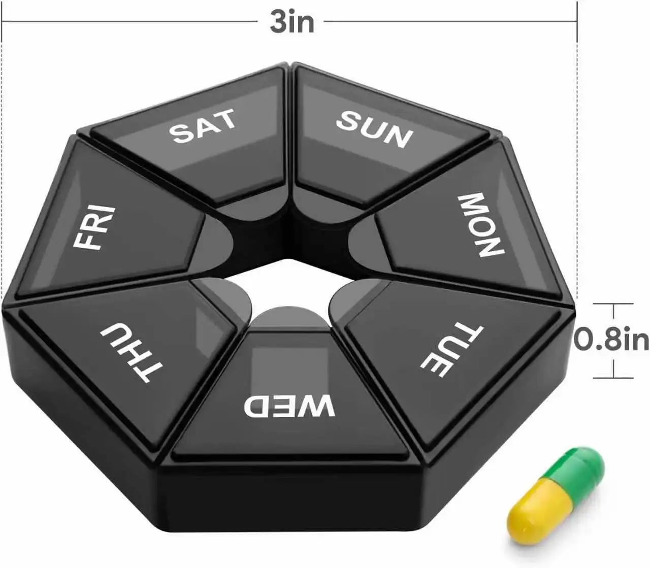 7 Day Weekly Pillbox – Tablet Holder & Medicine Organizer with Color-Coded Compartments