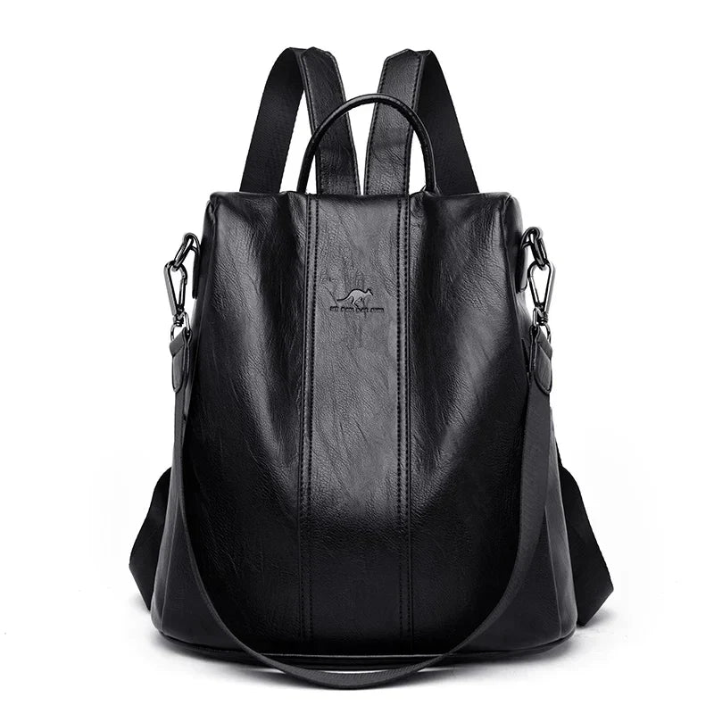 Anti-Theft Leather Backpack for Women - Vintage Shoulder Bag, High Capacity Travel and School Backpack, Mochila Feminina