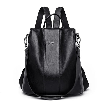 Anti-Theft Leather Backpack for Women - Vintage Shoulder Bag, High Capacity Travel and School Backpack, Mochila Feminina