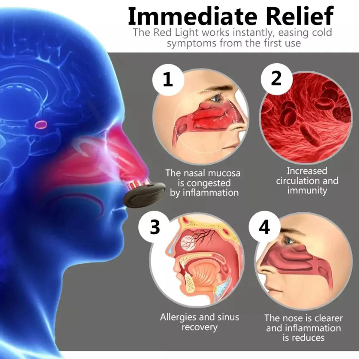 Smart Infrared Nasal Therapy Device — Portable Intelligent Rhinitis Machine for Nasal Congestion, Sneezing & Runny Nose