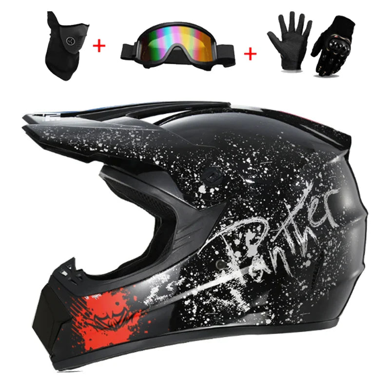 Youth & Kids Motorcycle Full Helmet - Children’s Motocross Casco Moto, Off-Road Protective Helmet with Goggles & Gloves