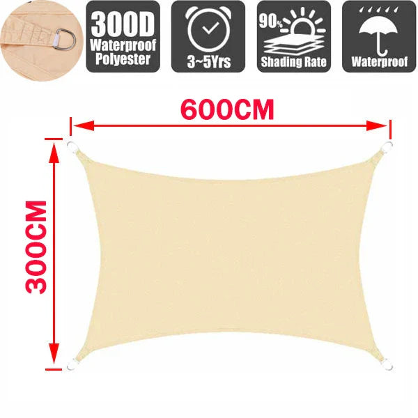 Outdoor Waterproof Sun Shade Sail – Rectangle Canvas Awning for Garden, Terrace, Pool & Car Sun-Shelter