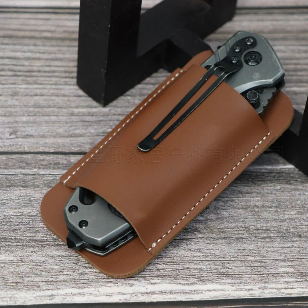 Retro Leather Knife Sheath – Horizontal Belt Carry Pocket Knife Holster, Durable Men’s EDC Knife Holder Case