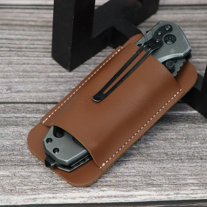 Retro Leather Knife Sheath – Horizontal Belt Carry Pocket Knife Holster, Durable Men’s EDC Knife Holder Case