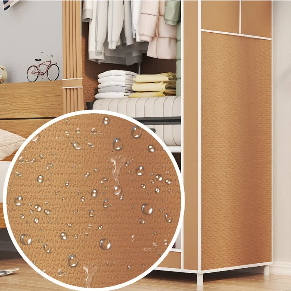 Minimalist Fabric Wardrobe - Foldable Plastic Storage Cabinet with Curtains and Clothing Hanger, Dust-Proof Design