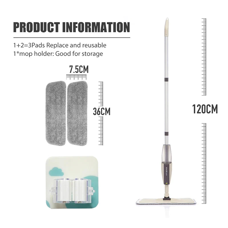 Spray Mop Broom Set — Magic Flat Mop with Rotating Head, Reusable Microfiber Pads for Home Floor Cleaning