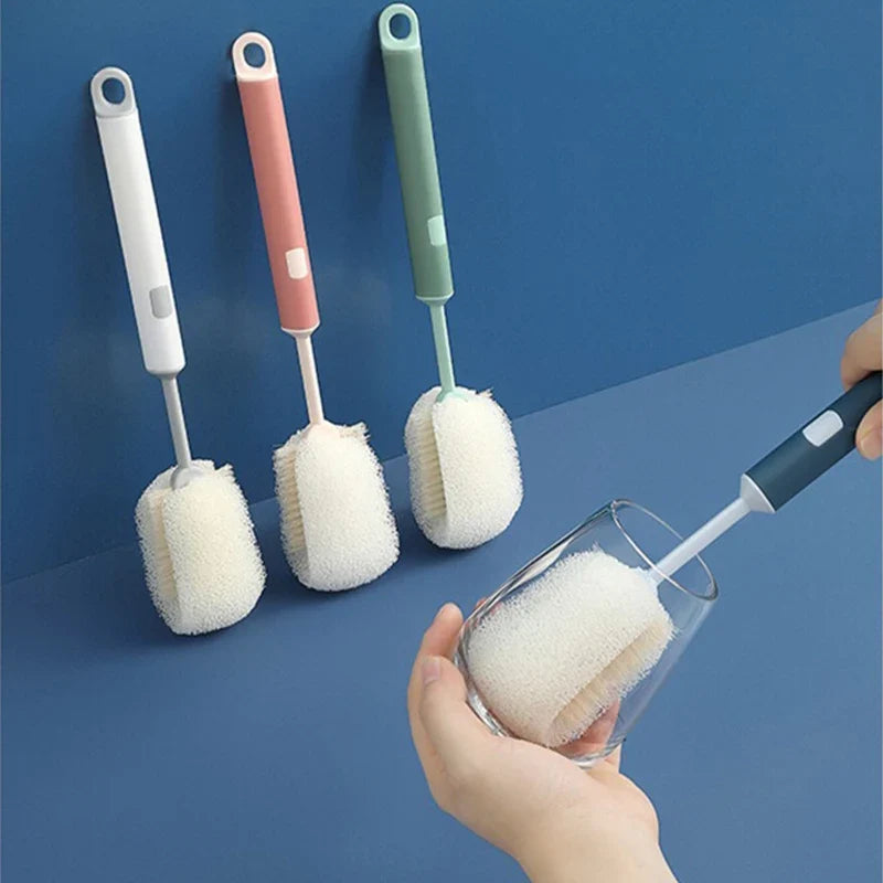 Removable Long Handle Soft Sponge Brush – Kitchen Cleaning Tool for Coffee, Wineglass & Bottle Cups