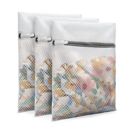 3-Piece Zippered Mesh Laundry Bags Set - Durable Polyester Coarse Net Wash Bags for Washing Machines, Ideal for Delicates and Bras