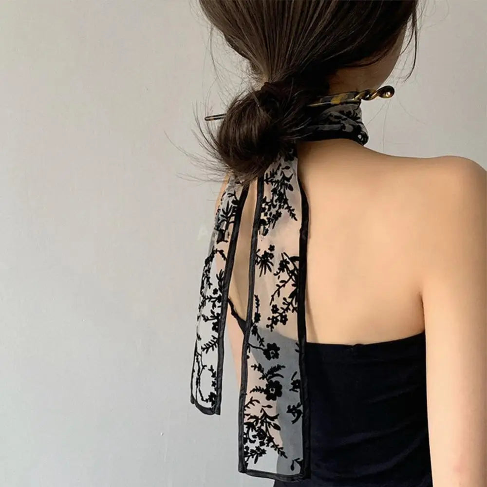 Fashion Hair Sticks Hairpins - Vintage Elegant Hairband Headwear with Retro Silk Scarf - Long Scarf Hair Jewelry for Female Girls Accessories