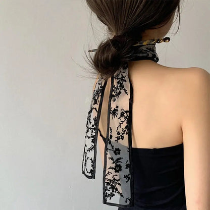Fashion Hair Sticks Hairpins - Vintage Elegant Hairband Headwear with Retro Silk Scarf - Long Scarf Hair Jewelry for Female Girls Accessories