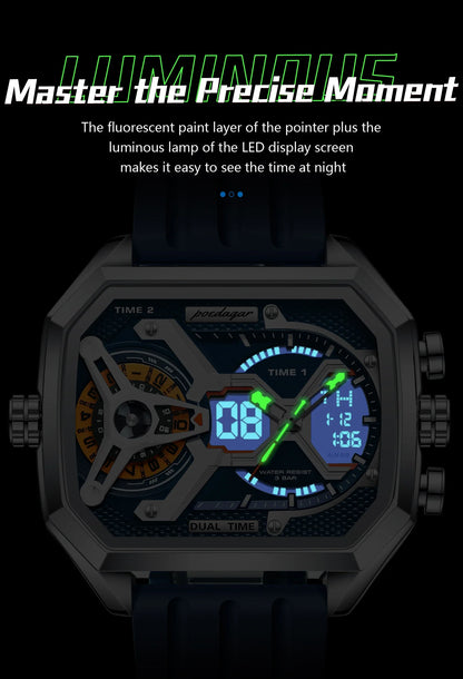 POEDAGAR Men's Luxury LED Wristwatch – Electronic Quartz Watch with Calendar, Week Display, Luminous Hands, and Silicone Strap