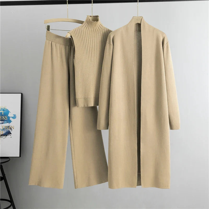 Women’s 3-Piece Tracksuit Set – Solid Tank Top, Pants & Coat, Fashionable Casual Outfit for Women