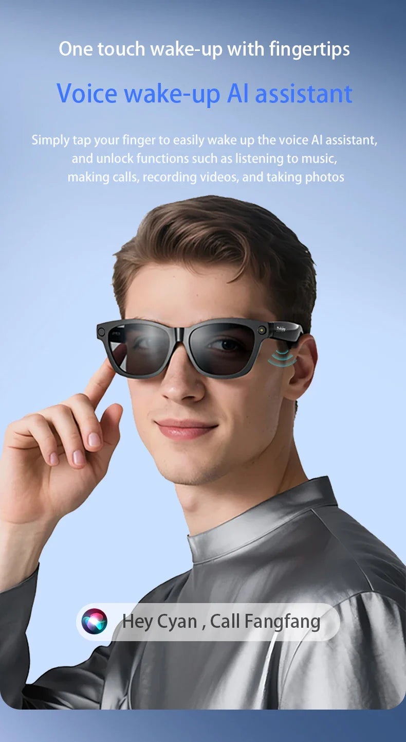 Blackview BV100 Smart Glasses — HD Camera, Bluetooth 5.4, 220mAh Battery, Stereo Bass Speakers, Noise-Cancelling Mic, Wear Detection