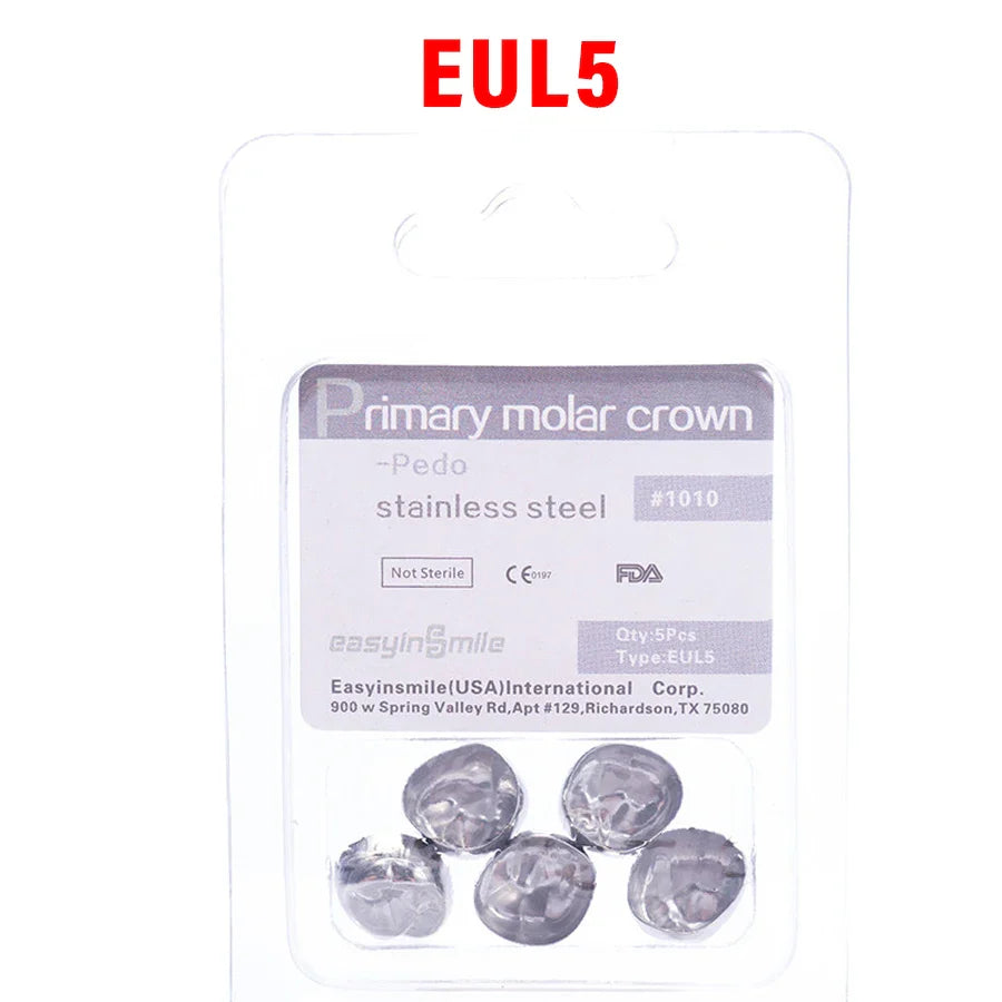 5PCS EASYINSMILE Kids Stainless Steel Dental Crowns – Primary Molar Teeth Refill D2-D7