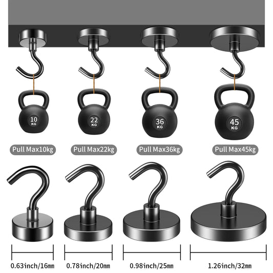 Heavy-Duty Magnetic Hooks — Strong Magnet Hangers for Home, Kitchen, Office & Workplace (Pack of 4/6/8/12, Black)