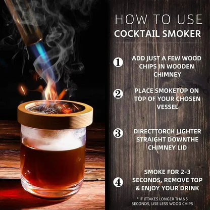 Wooden Cocktail Smoker Kit: Enhance Your Drinks with a Smoky Flavor - Ideal for Whiskey and Bar Accessories